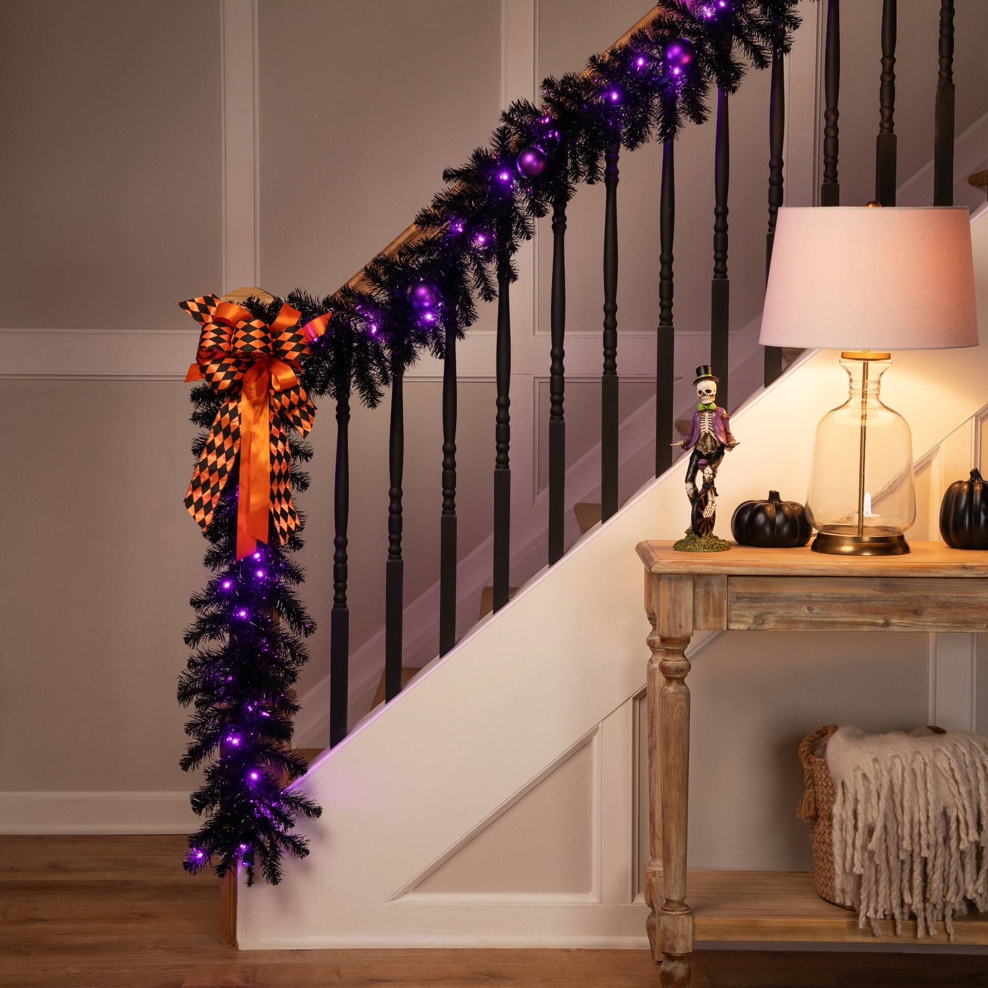9ft. Purple LED Pre-Lit Black Crystal Pine Artificial Halloween Garland